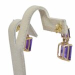 14K Yellow Gold Amethyst and Diamond Earrings