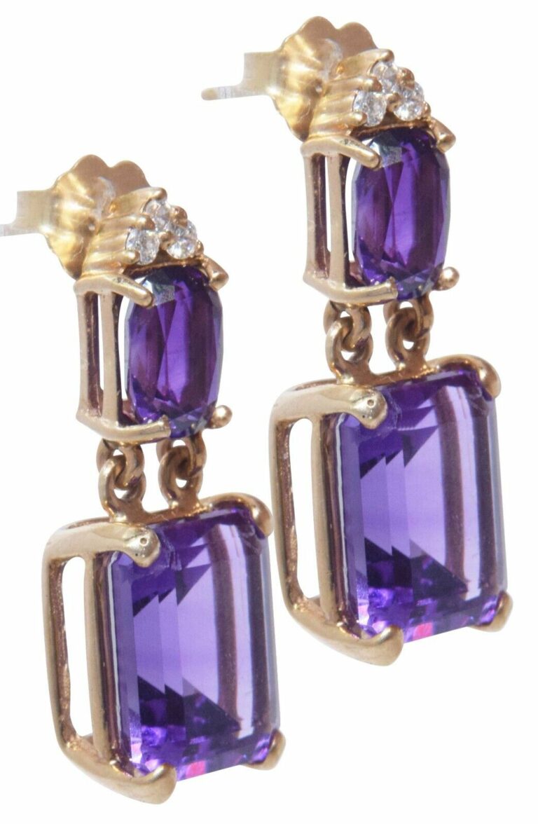 14K Yellow Gold Amethyst and Diamond Earrings