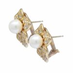 14K Yellow Gold Pearl 
Pave Diamond Earrings