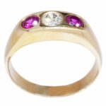 14K Yellow Gold Round Mine Cut Diamond 
Ruby Ring Size 10