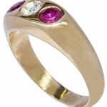 14K Yellow Gold Round Mine Cut Diamond 
Ruby Ring Size 10