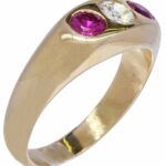 14K Yellow Gold Round Mine Cut Diamond 
Ruby Ring Size 10