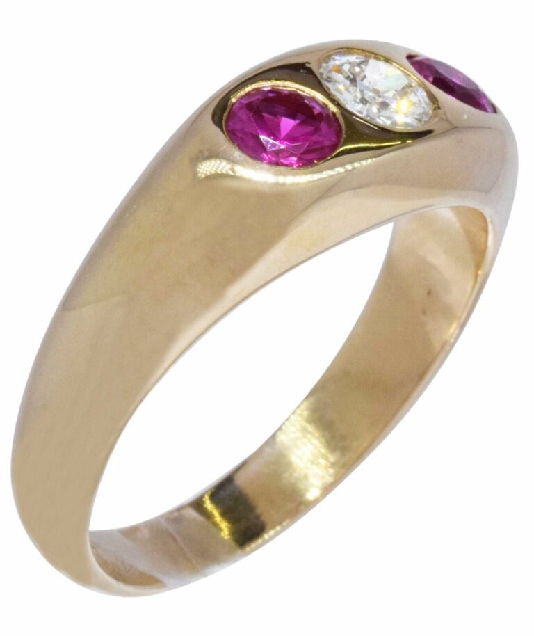 14K Yellow Gold Round Mine Cut Diamond 
Ruby Ring Size 10