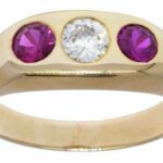 14K Yellow Gold Round Mine Cut Diamond 
Ruby Ring Size 10