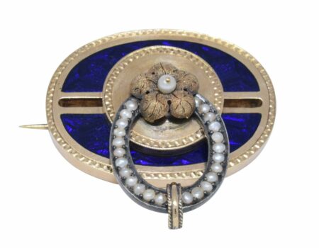 14K Yellow Gold Vintage Pearl & Enamel Brooch