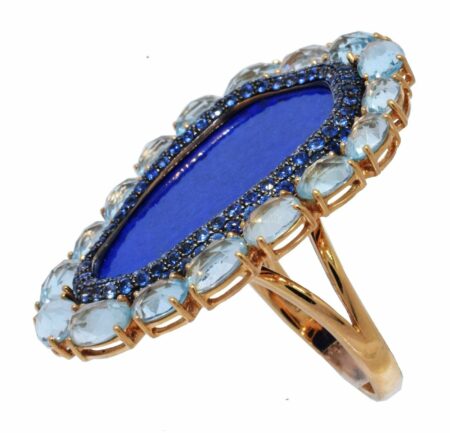 18k Rose Gold Multi Gemstone Ring Lapis Lazuli Sapphires 
Aquamarine Size 8