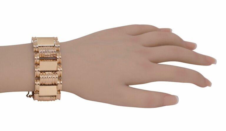 18k Rose Gold Retro Tank Style 26mm Wide Bracelet 7"