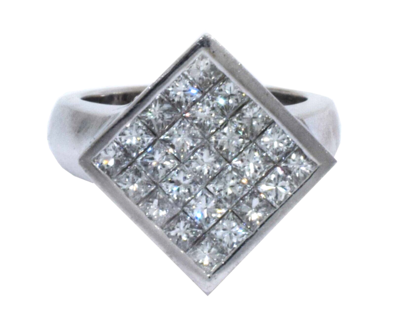 18k White Gold Princess Cut Invisible Setting 2.00 Ct. Diamond Ring 6.25 US