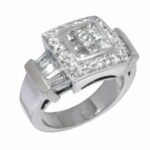 18k White Gold Princess Cut Invisible setting diamond ring Size 6 US