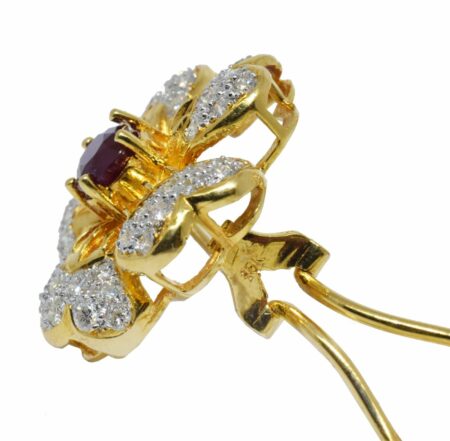 18k Yellow Gold Flower Earrings 4.00 ct Diamond Ruby 3.00 ct