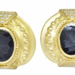 18K Yellow Gold Onyx Earrings