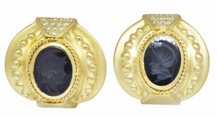 18K Yellow Gold Onyx Earrings