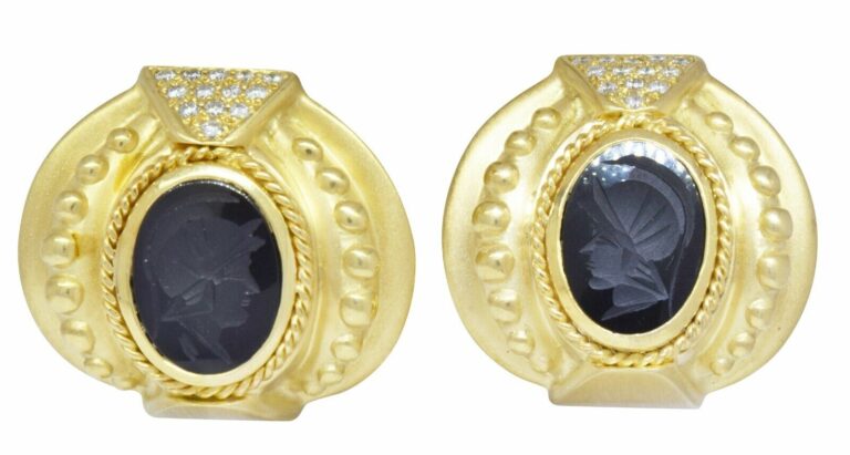 18K Yellow Gold Onyx Earrings