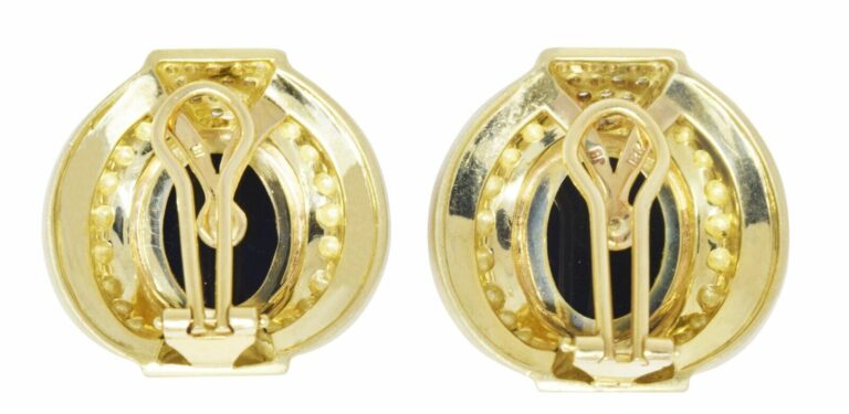 18K Yellow Gold Onyx Earrings