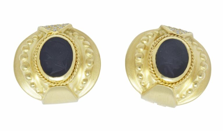 18K Yellow Gold Onyx Earrings