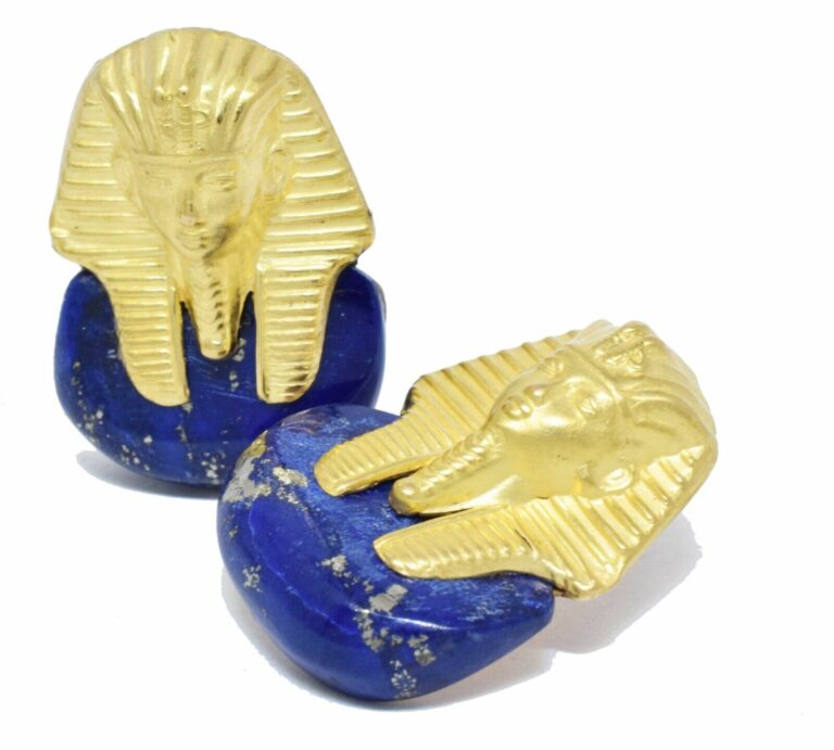 18K Yellow Gold Pharaoh and Lapis Earrings