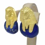 18K Yellow Gold Pharaoh and Lapis Earrings