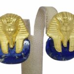 18K Yellow Gold Pharaoh and Lapis Earrings