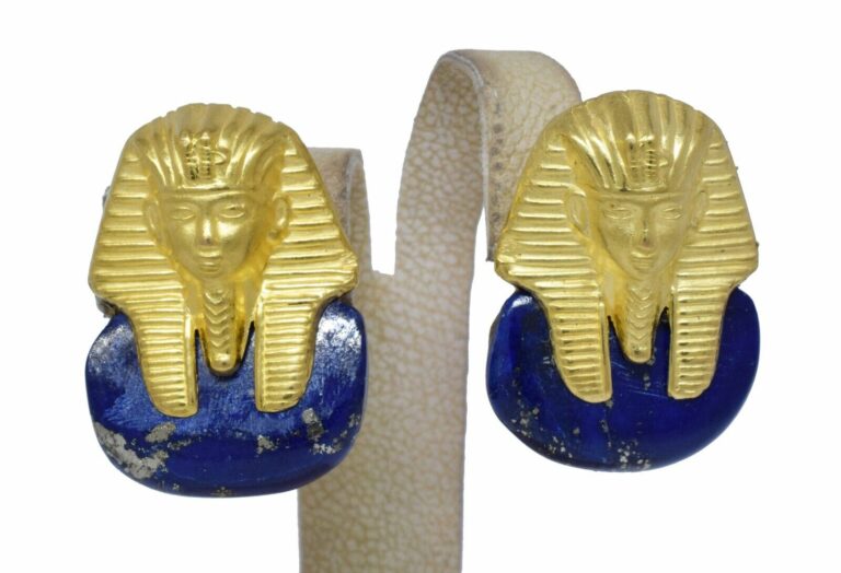 18K Yellow Gold Pharaoh and Lapis Earrings