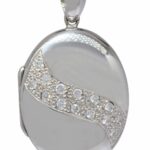 14k White Gold Oval Locket Pendant with Diamonds