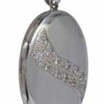 14k White Gold Oval Locket Pendant with Diamonds