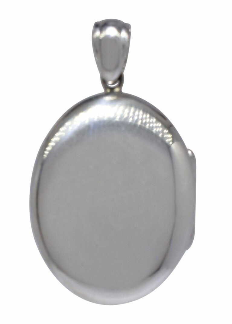 14k White Gold Oval Locket Pendant with Diamonds