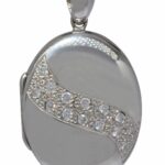 14k White Gold Oval Locket Pendant with Diamonds