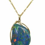 14k Yellow Gold Opal Triplet Pendant on 9k Yellow Gold Figaro Chain Necklace 16"