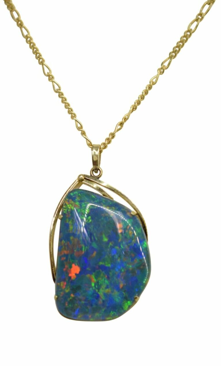 14k Yellow Gold Opal Triplet Pendant on 9k Yellow Gold Figaro Chain Necklace 16"