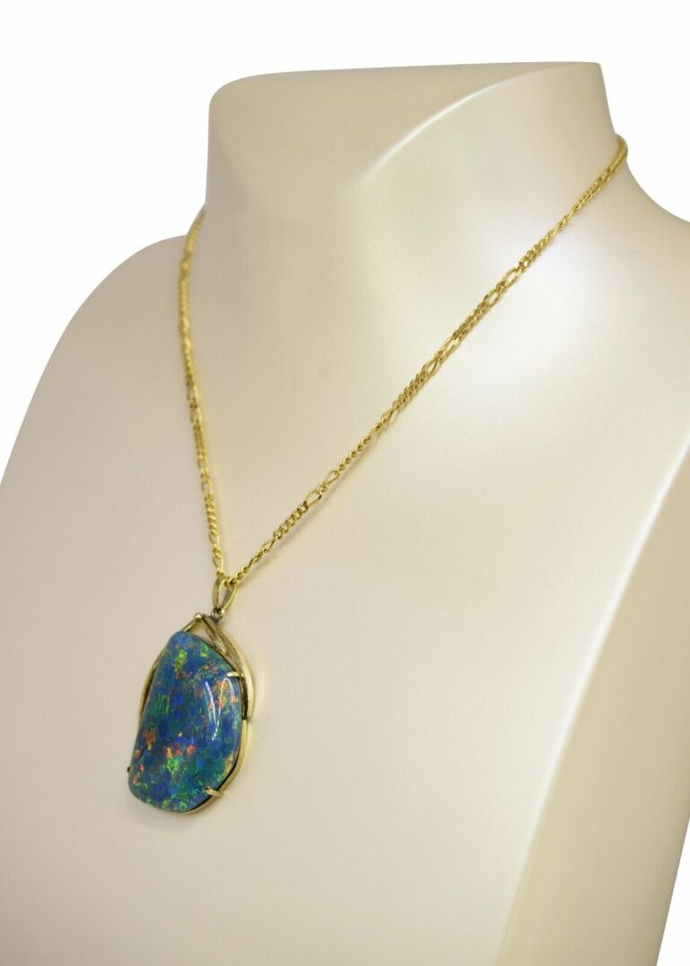 14k Yellow Gold Opal Triplet Pendant on 9k Yellow Gold Figaro Chain Necklace 16"