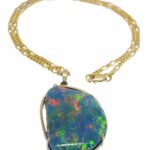 14k Yellow Gold Opal Triplet Pendant on 9k Yellow Gold Figaro Chain Necklace 16"