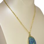 14k Yellow Gold Opal Triplet Pendant on 9k Yellow Gold Figaro Chain Necklace 16"