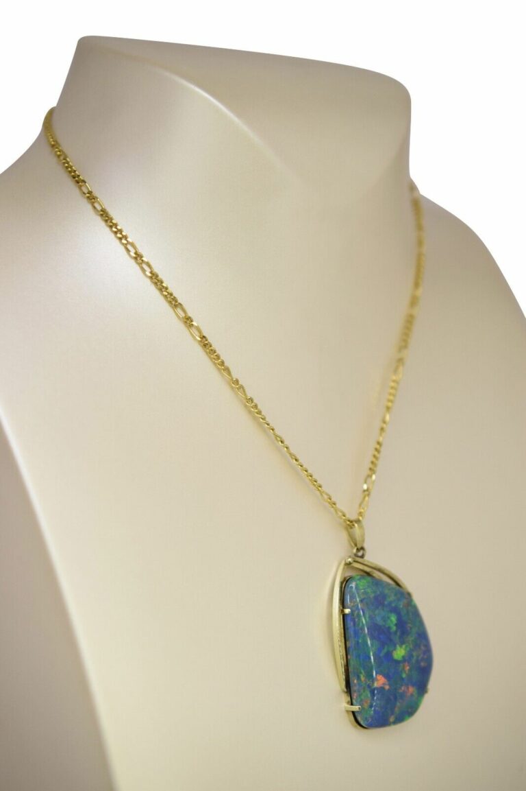 14k Yellow Gold Opal Triplet Pendant on 9k Yellow Gold Figaro Chain Necklace 16"