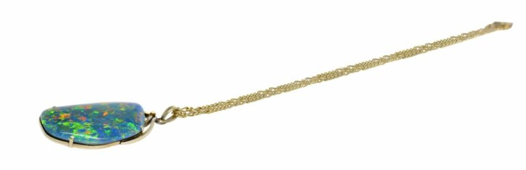 14k Yellow Gold Opal Triplet Pendant on 9k Yellow Gold Figaro Chain Necklace 16"