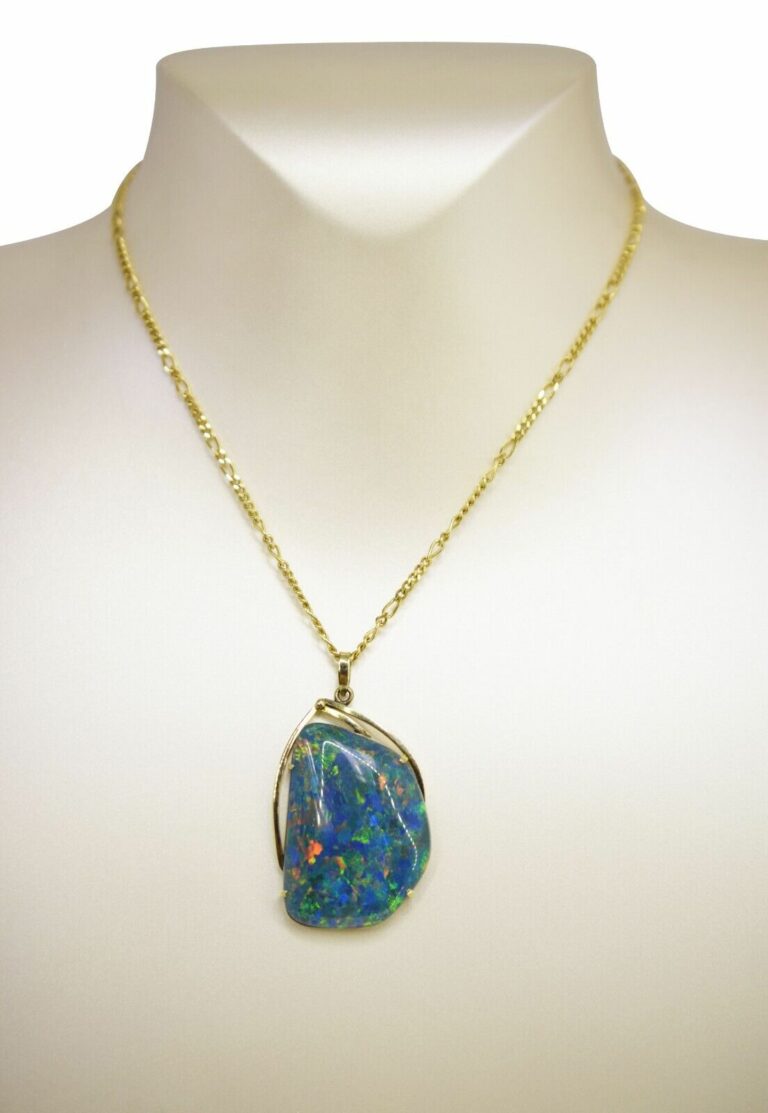 14k Yellow Gold Opal Triplet Pendant on 9k Yellow Gold Figaro Chain Necklace 16"