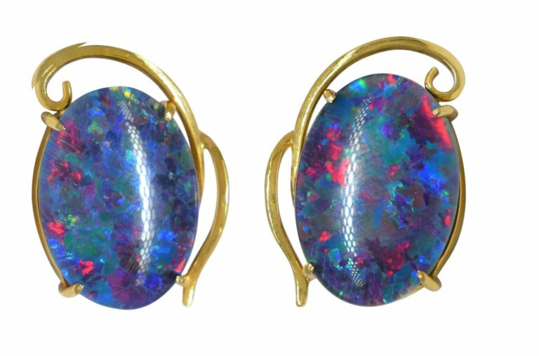 14k Yellow Gold Opal Triplet Screw-Hinge Clip-On Earrings