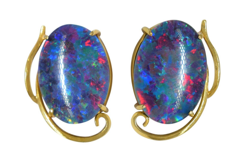 14k Yellow Gold Opal Triplet Screw-Hinge Clip-On Earrings