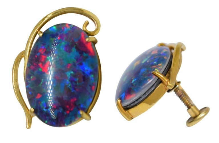 14k Yellow Gold Opal Triplet Screw-Hinge Clip-On Earrings