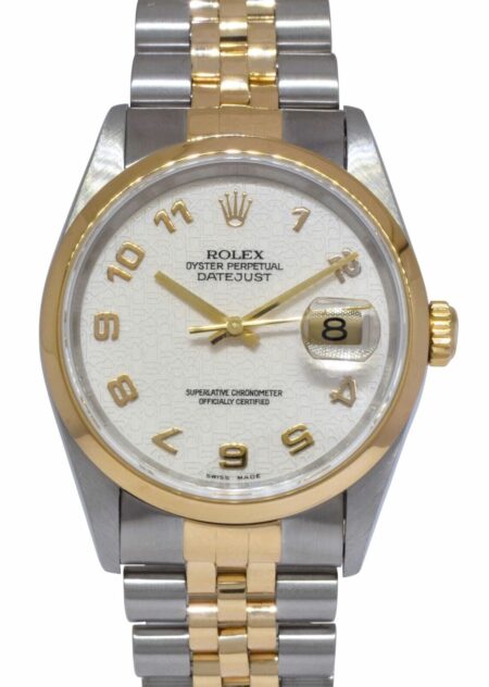 Rolex Datejust 18k Yellow Gold/Steel Silver Jubilee Dial Mens 36mm Watch U 16203