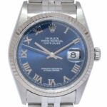 Rolex Datejust Steel 
18k White Gold Bezel Blue Roman Dial 36mm Watch U 16234