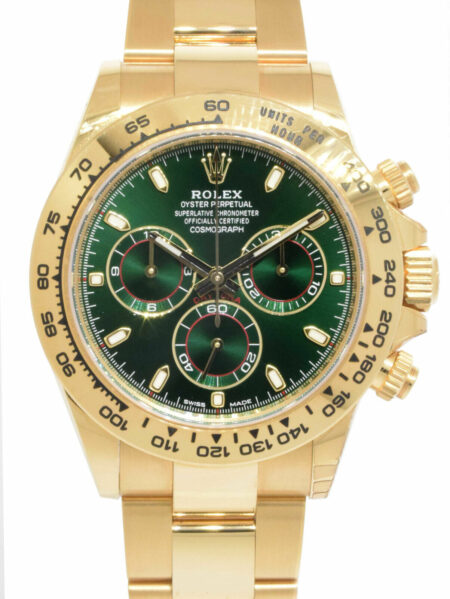 NEW Rolex Daytona Chronograph 18k YG Green Dial Mens Watch B/P '23 116508