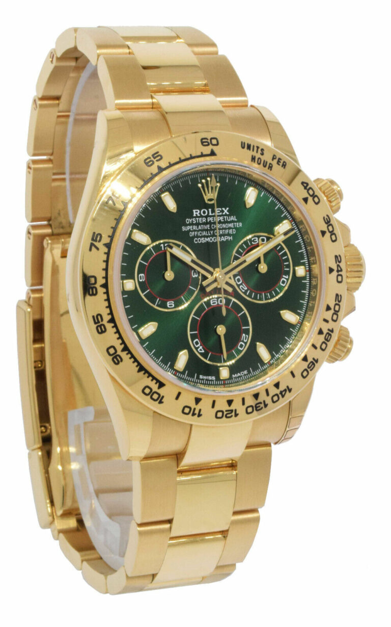 NEW Rolex Daytona Chronograph 18k YG Green Dial Mens Watch B/P '23 116508