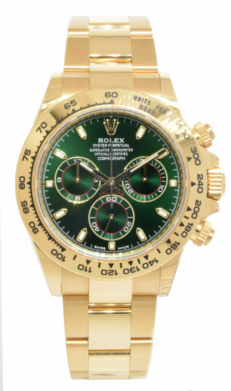 NEW Rolex Daytona Chronograph 18k YG Green Dial Mens Watch B/P '23 116508