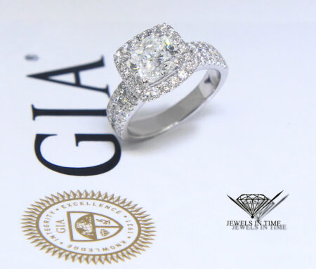 1.76 Carat Cushion Brilliant Diamond 18k White Gold Ring GIA BRAND NEW