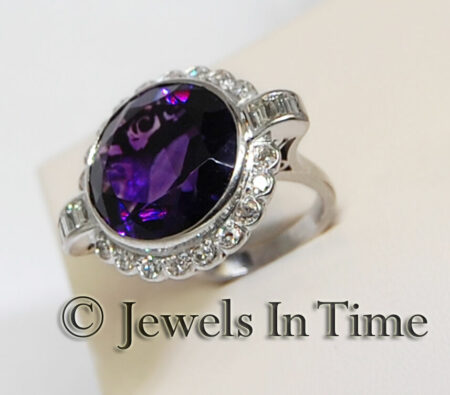 11.00 Carat Amethyst 
Diamond Diamond Ring in 18K White Gold Size 6.75