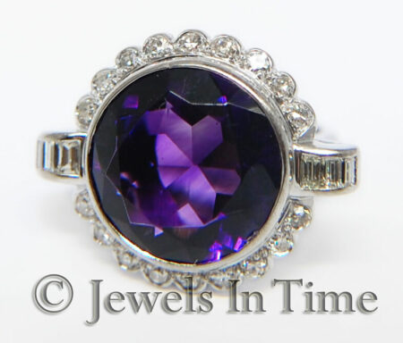 11.00 Carat Amethyst & Diamond Diamond Ring in 18K White Gold Size 6.75