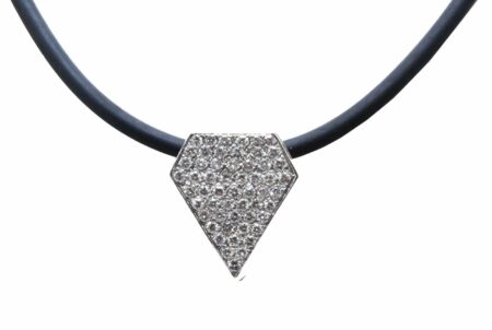 14K White Gold Ladies Pave Diamond Sheild Necklace Pendant TCW 3.00