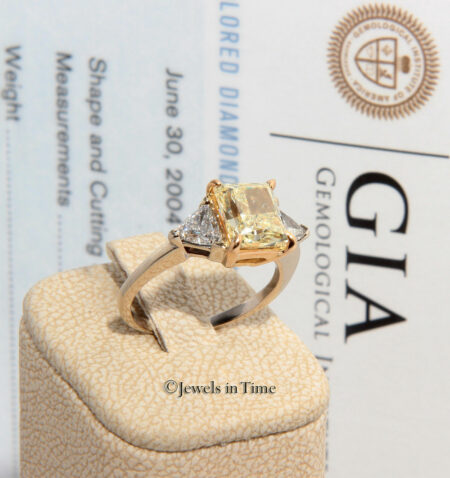 3.14 Carat Fancy Yellow Platinum 18k Yellow Gold Diamond Ring GIA Certificate