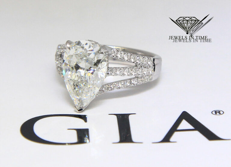 3.50 Carat Pear Brilliant Diamond 18k White Gold Ring GIA BRAND NEW