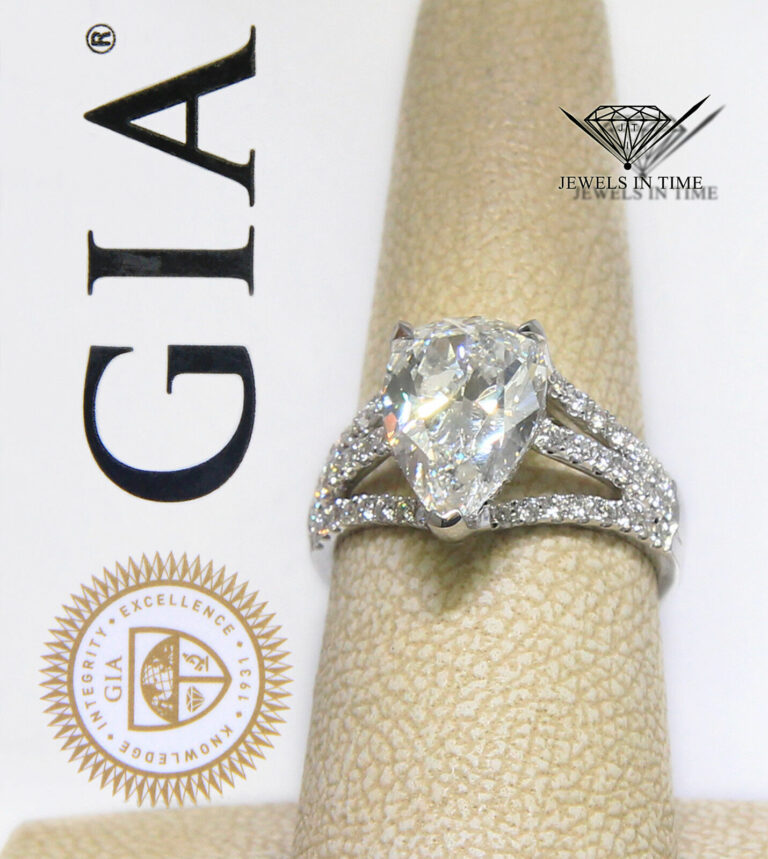 3.50 Carat Pear Brilliant Diamond 18k White Gold Ring GIA BRAND NEW